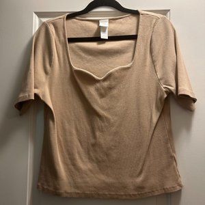 Tan | Sweetheart Neckline | Short Sleeve | Cotton Material | H&M